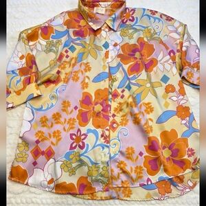 Fate Retro Floral Print Button Down Blouse M